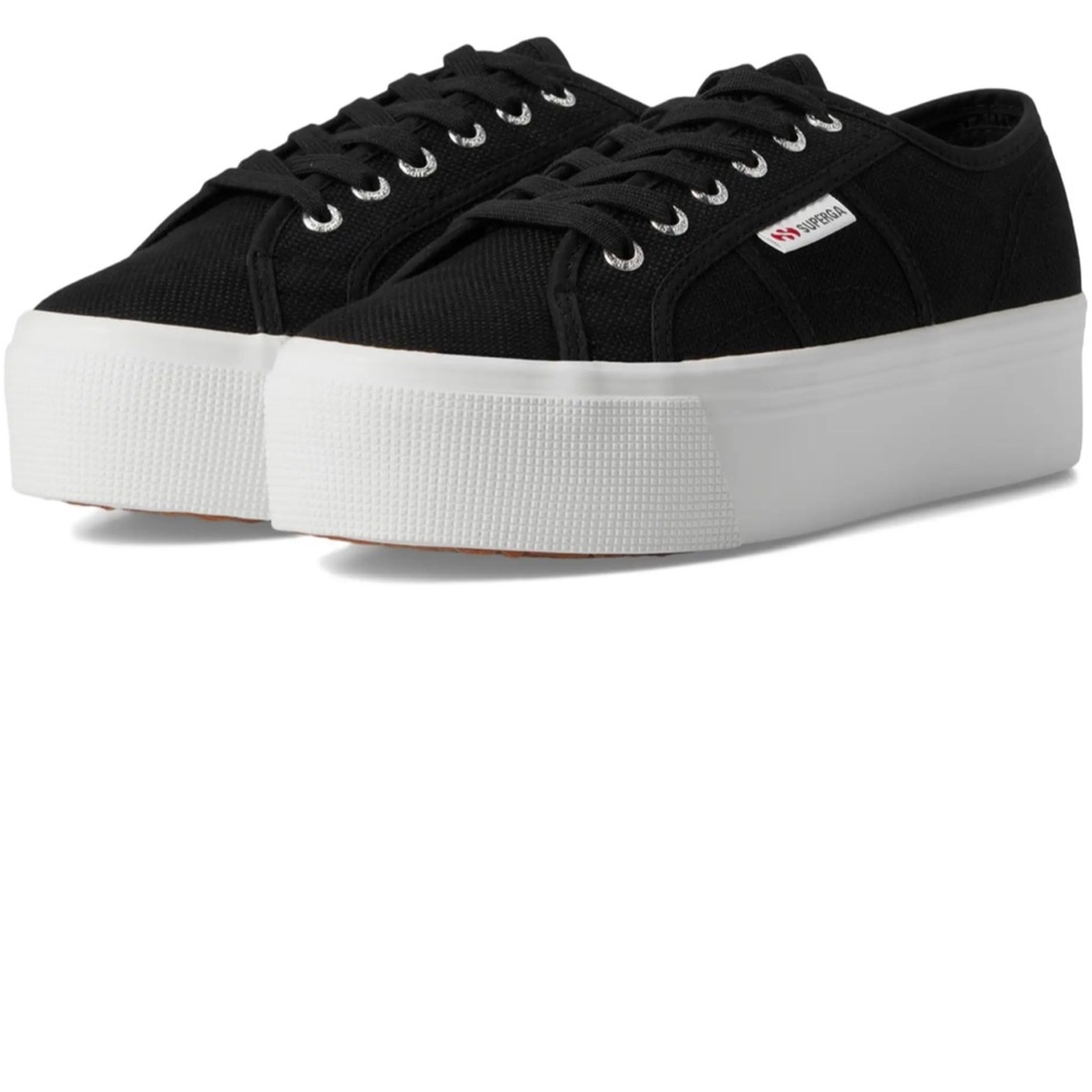 Superga Women's Black and White Platform Sneakers